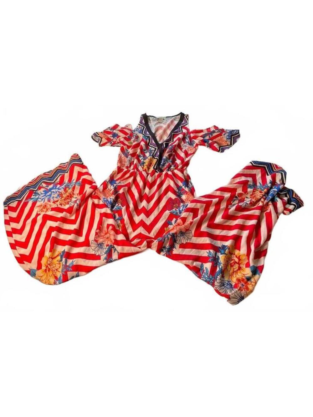 Flying Tomato Red Chevron Floral Jumpsuit Size Large